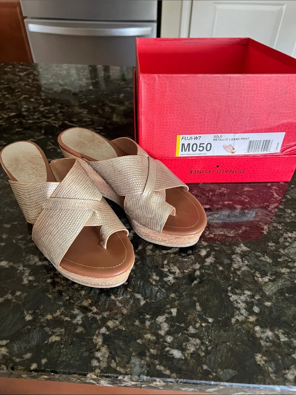 Donald J. Pliner Gold Metallic Crisscross Wedge Sandals size 5